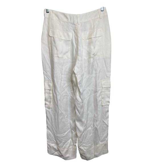 J Crew Women's White Vegan Silk‎ Cargo Pants Size 8 Cupro Sustainable Flowy Boho - Picture 2 of 11